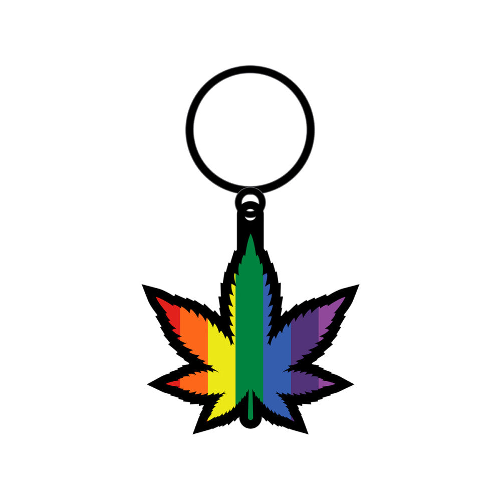Enamel Keychain - Rainbow Cannabis Leaf